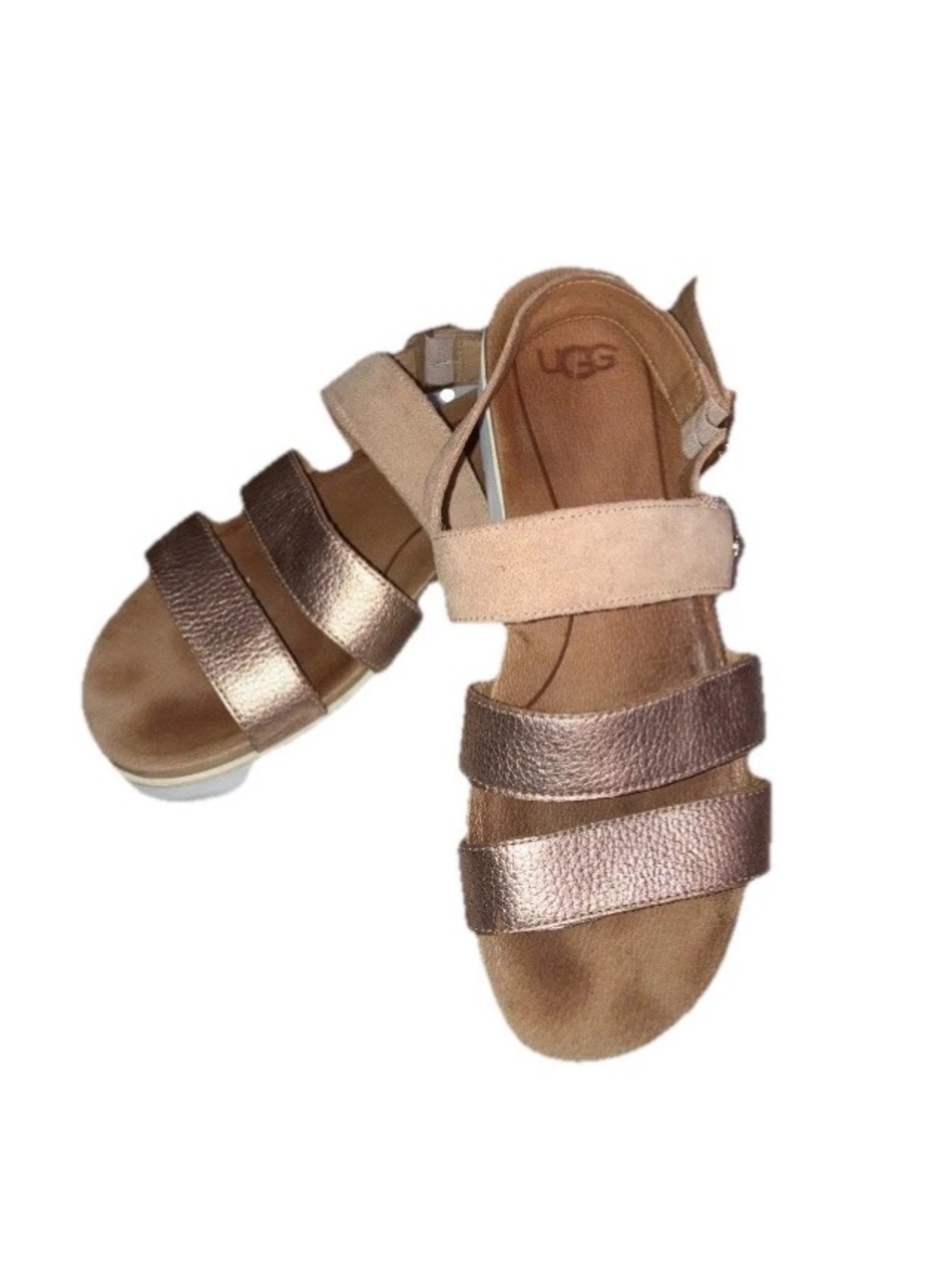 UGG Braelynn Metallic Gold Leather Straps Platform Sandal Womens Size U.S. 9.5